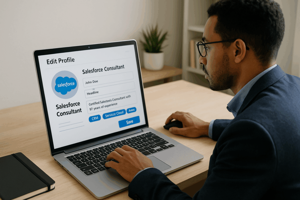 Freelance Salesforce mettant à jour son profil en ligne